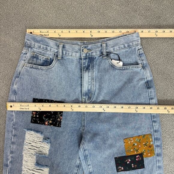 Cider Distressed Patchwork Wide Leg Crop Jeans Blue XL 10 - Picture 12 of 15